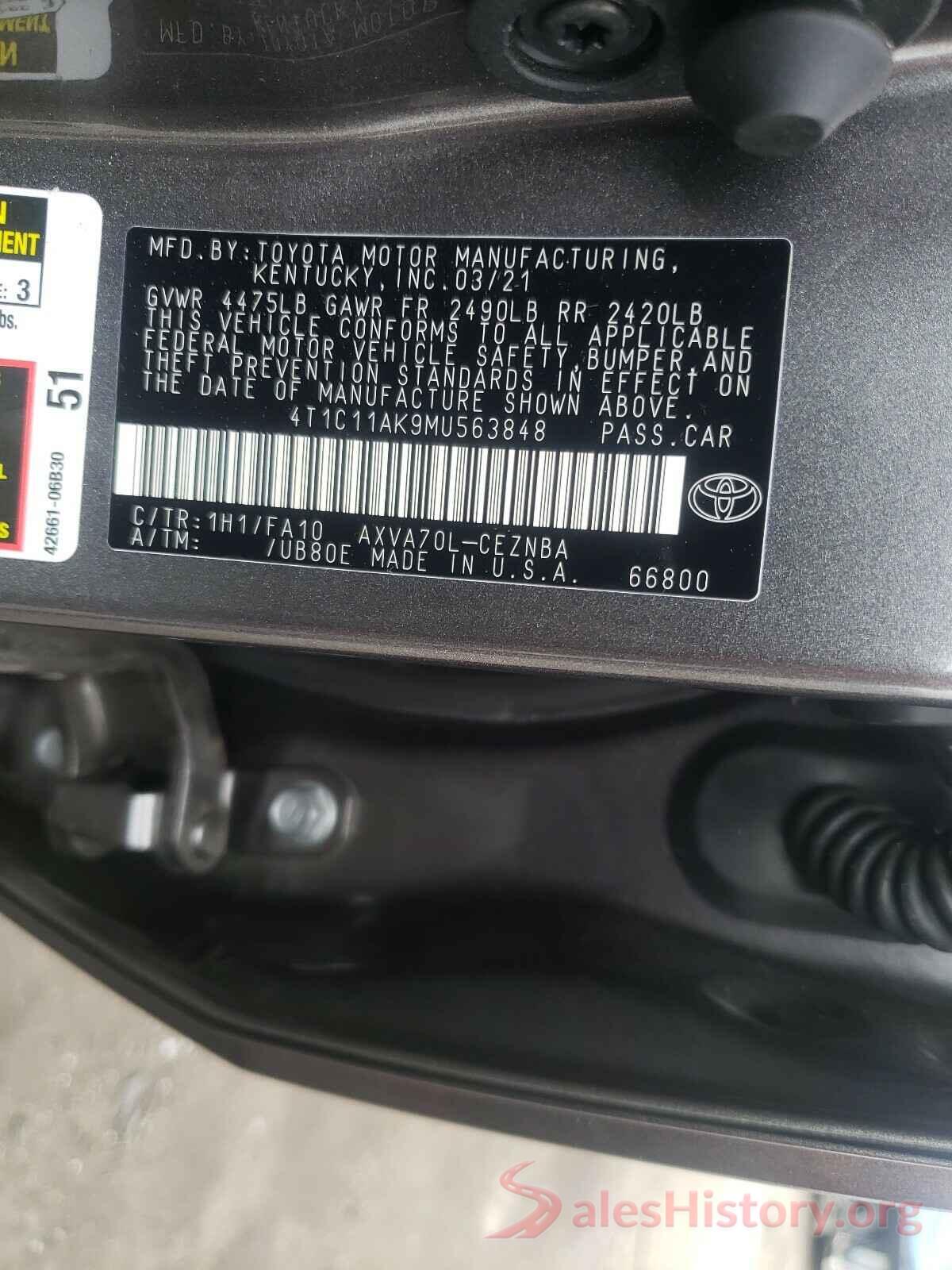 4T1C11AK9MU563848 2021 TOYOTA CAMRY