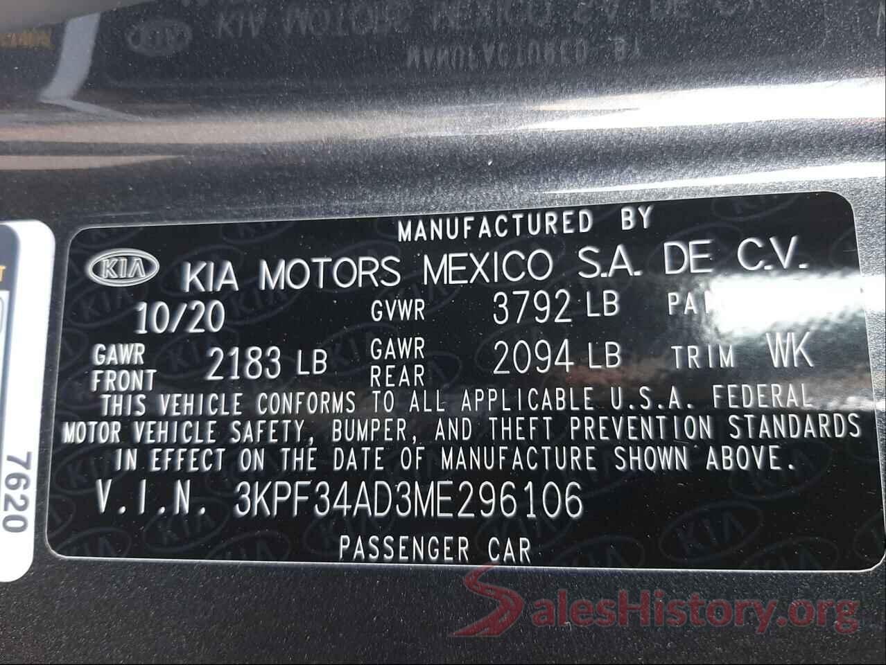 3KPF34AD3ME296106 2021 KIA FORTE