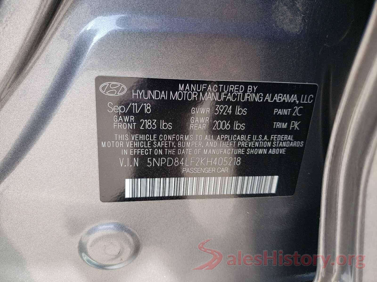 5NPD84LF2KH405218 2019 HYUNDAI ELANTRA