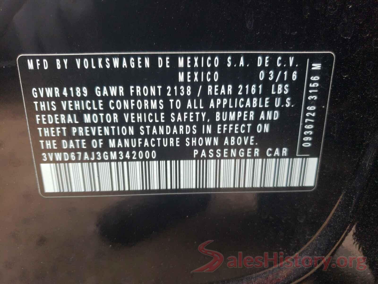 3VWD67AJ3GM342000 2016 VOLKSWAGEN JETTA