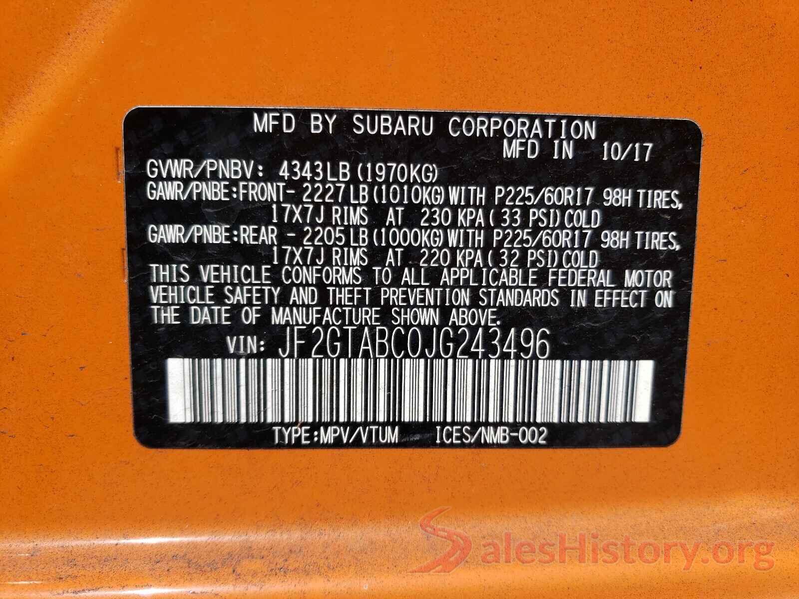 JF2GTABC0JG243496 2018 SUBARU CROSSTREK