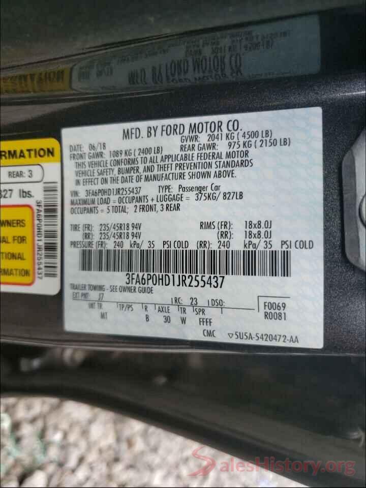 3FA6P0HD1JR255437 2018 FORD FUSION