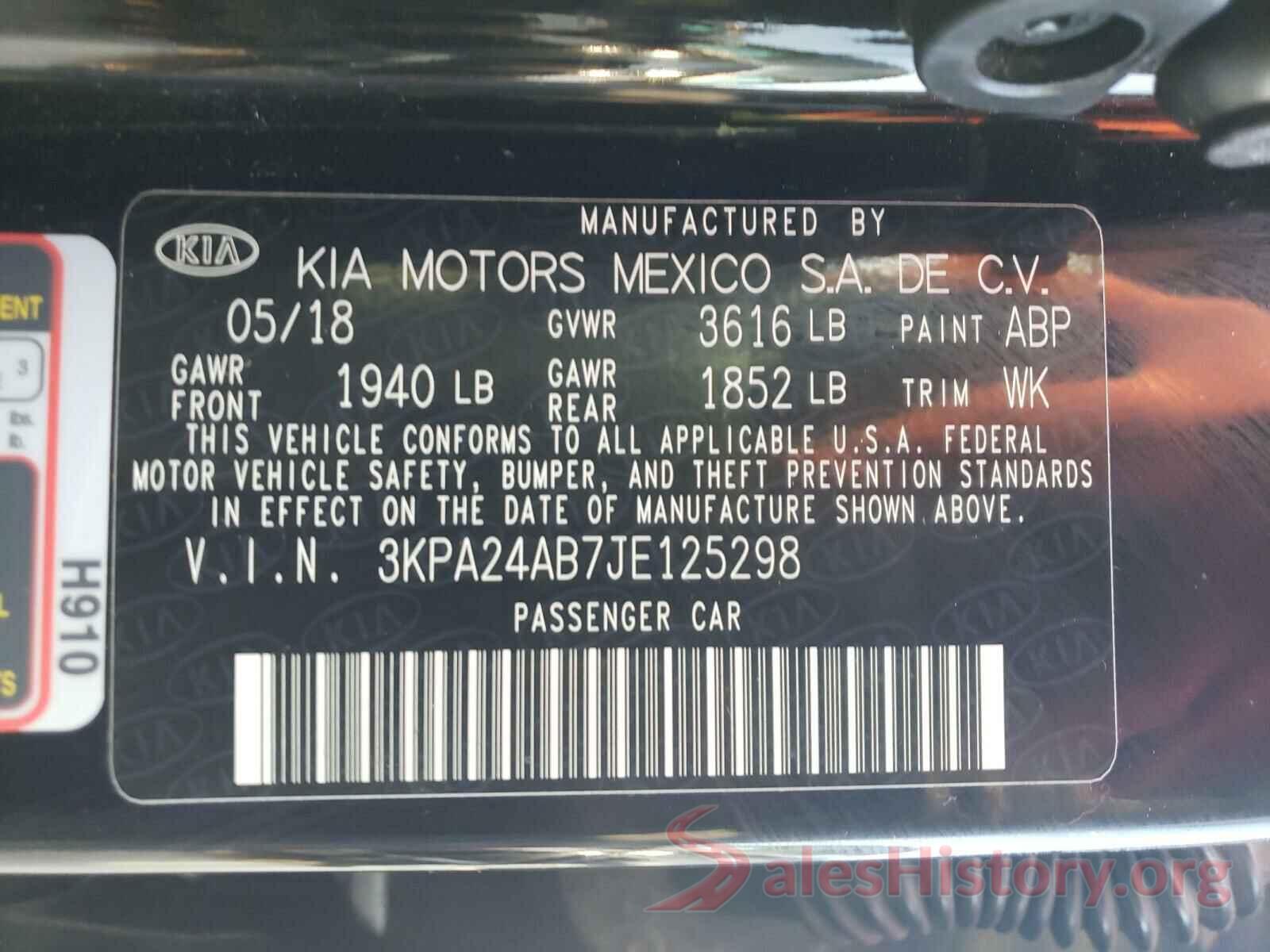 3KPA24AB7JE125298 2018 KIA RIO