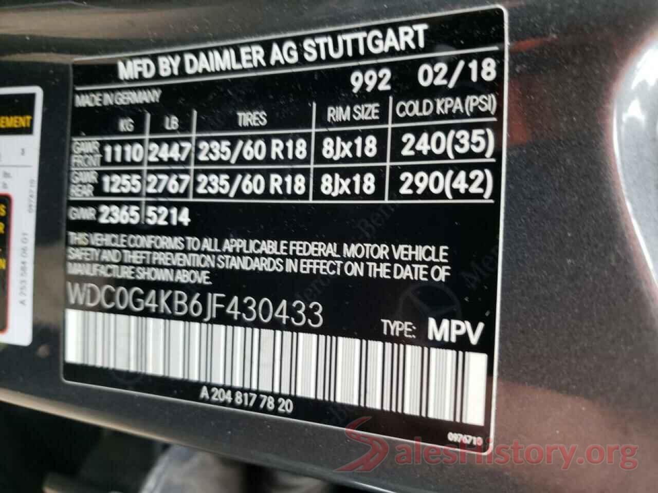 WDC0G4KB6JF430433 2018 MERCEDES-BENZ GLC-CLASS