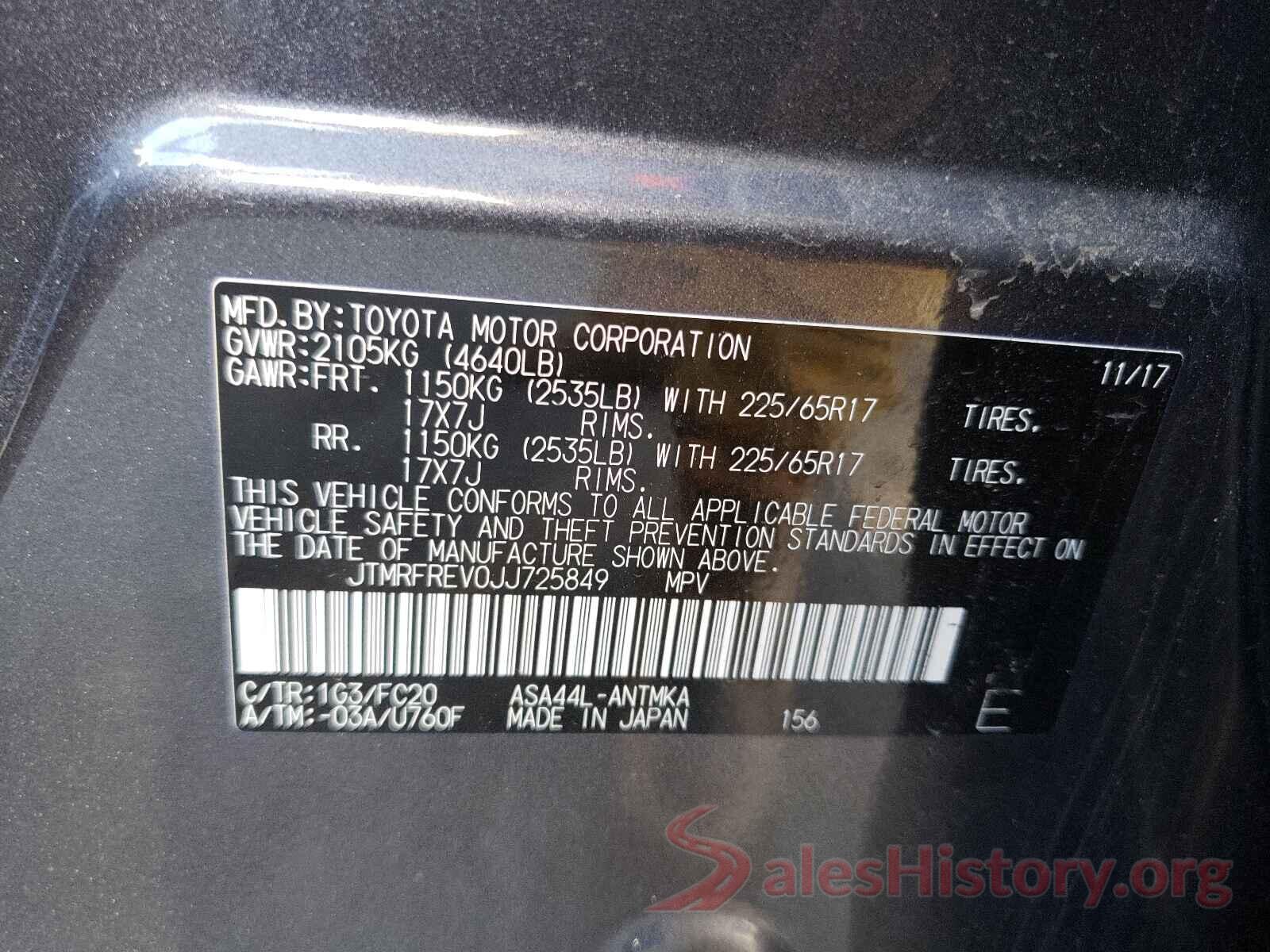 JTMRFREV0JJ725849 2018 TOYOTA RAV4