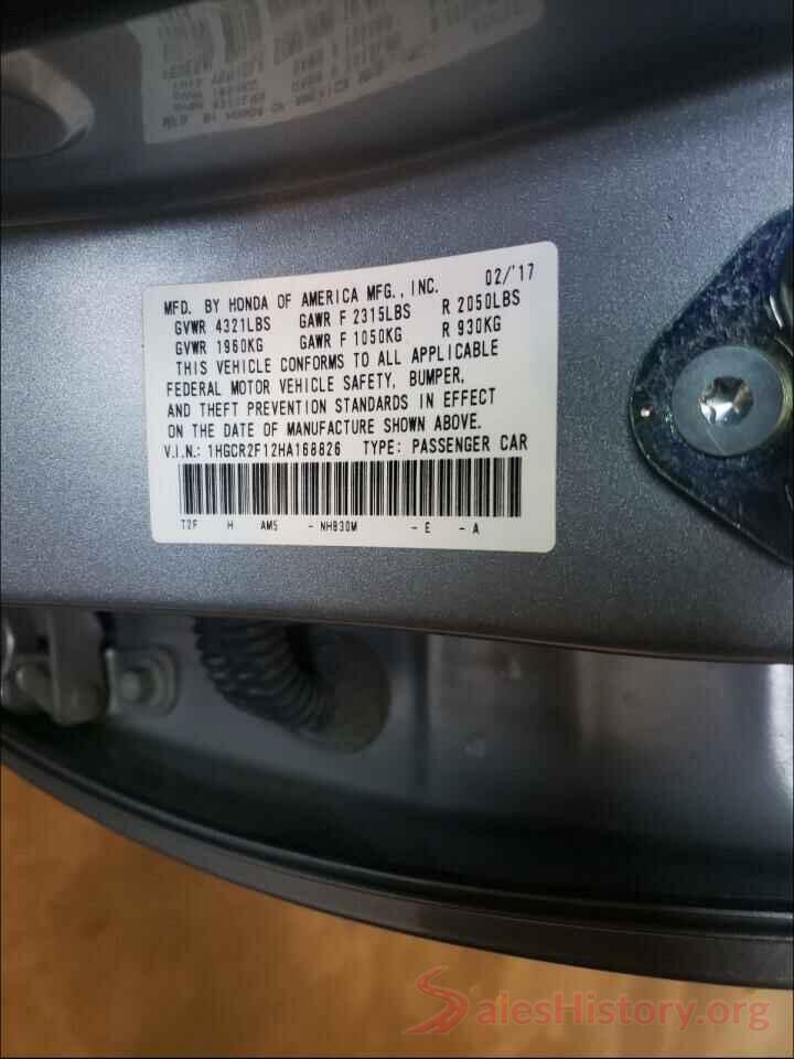 1HGCR2F12HA168826 2017 HONDA ACCORD