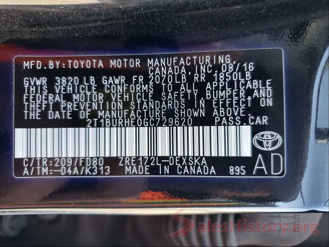 2T1BURHE0GC729620 2016 TOYOTA ALL OTHER