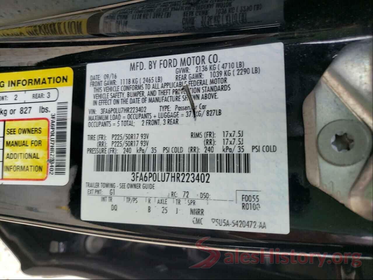 3FA6P0LU7HR223402 2017 FORD FUSION