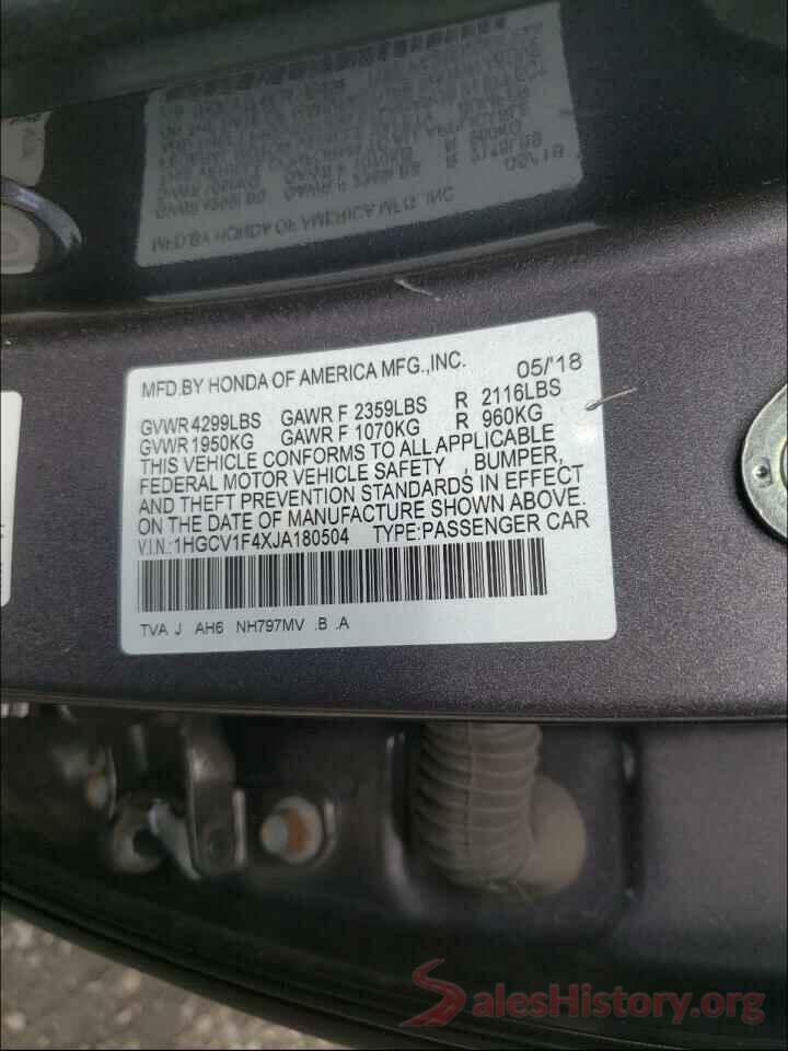 1HGCV1F4XJA180504 2018 HONDA ACCORD