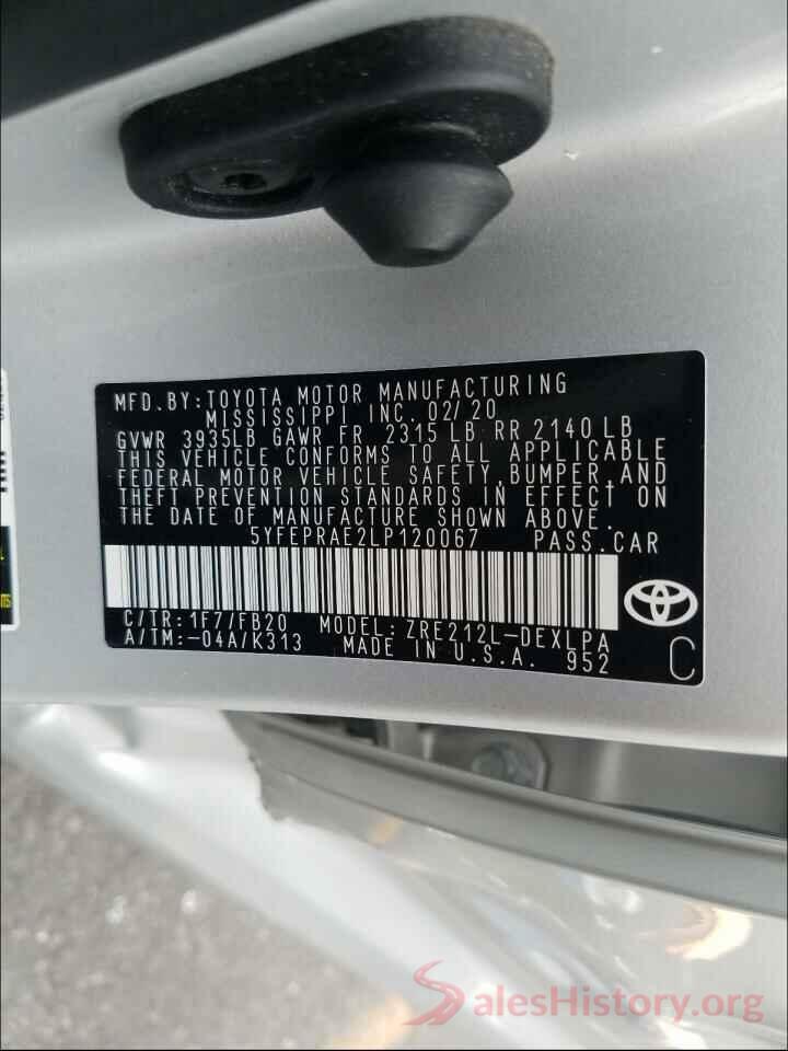 5YFEPRAE2LP120067 2020 TOYOTA COROLLA