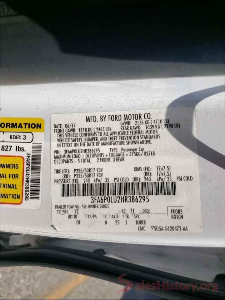 3FA6P0LU2HR386295 2017 FORD FUSION