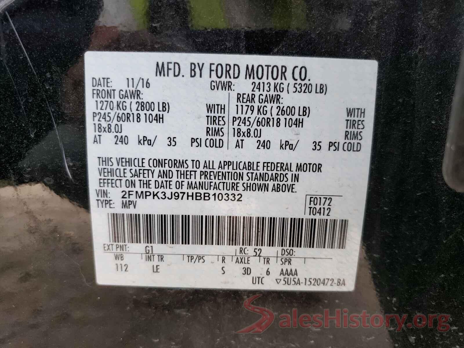 2FMPK3J97HBB10332 2017 FORD EDGE