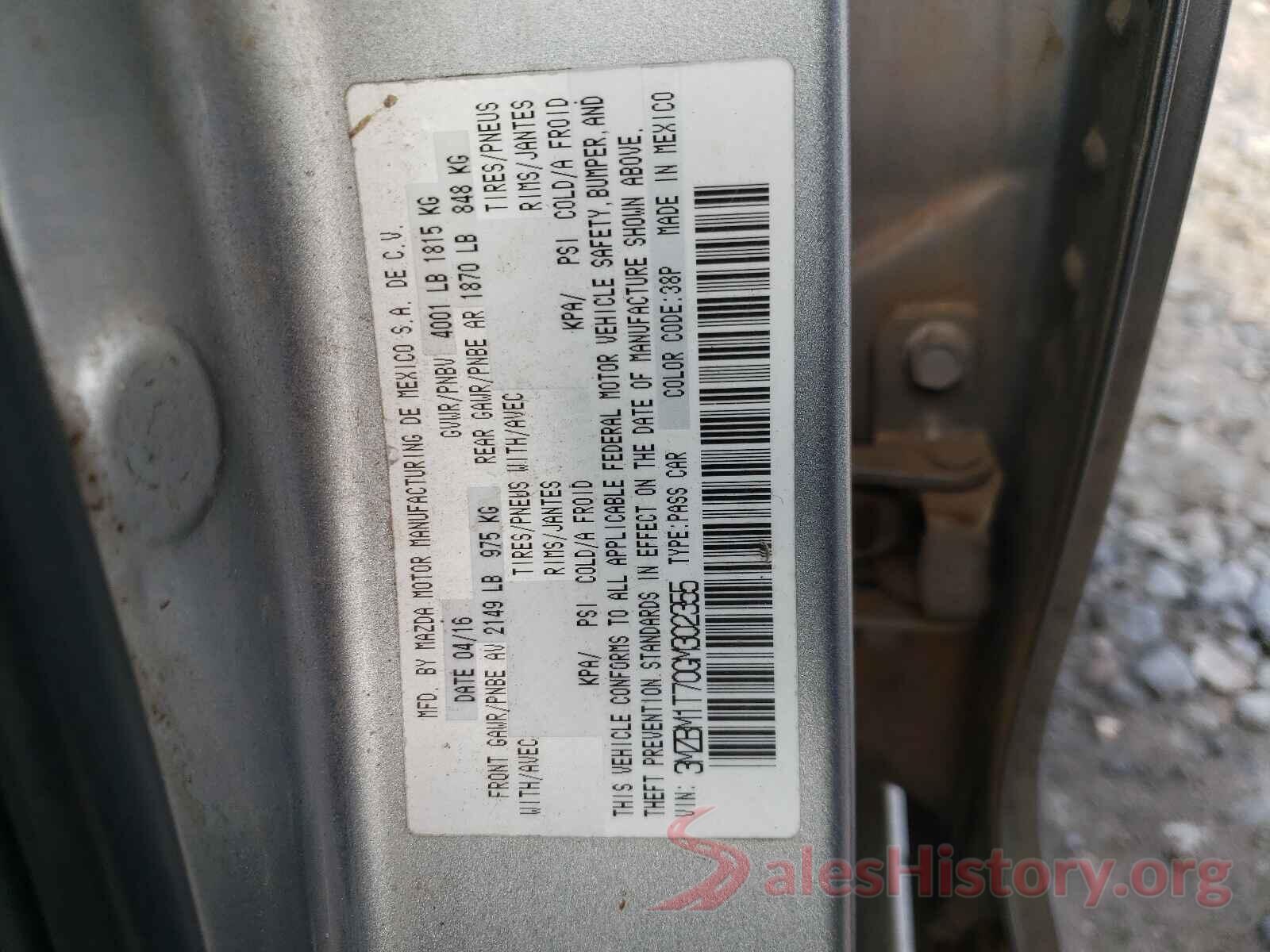 3MZBM1T70GM302355 2016 MAZDA 3