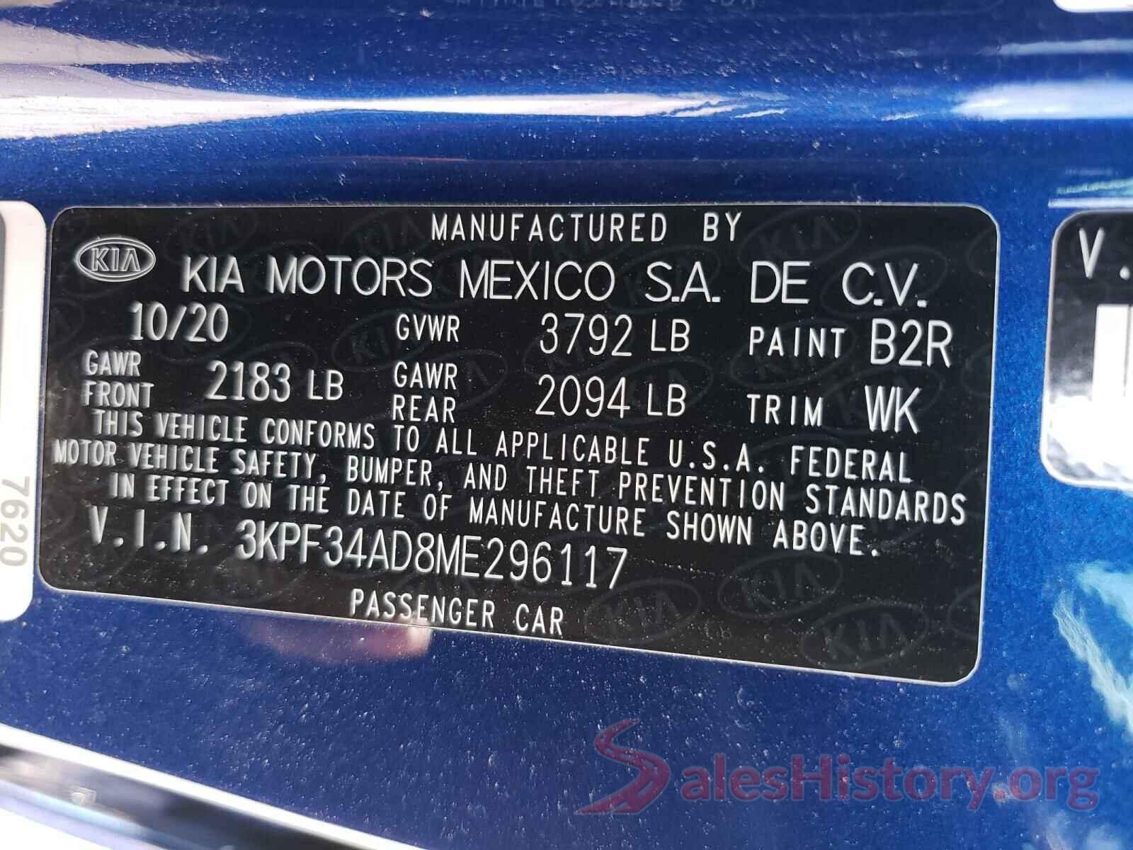 3KPF34AD8ME296117 2021 KIA FORTE