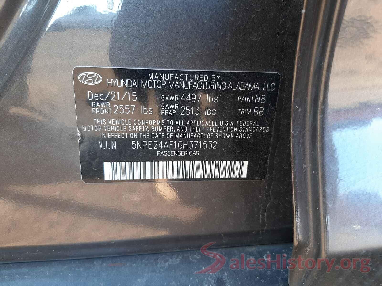 5NPE24AF1GH371532 2016 HYUNDAI SONATA