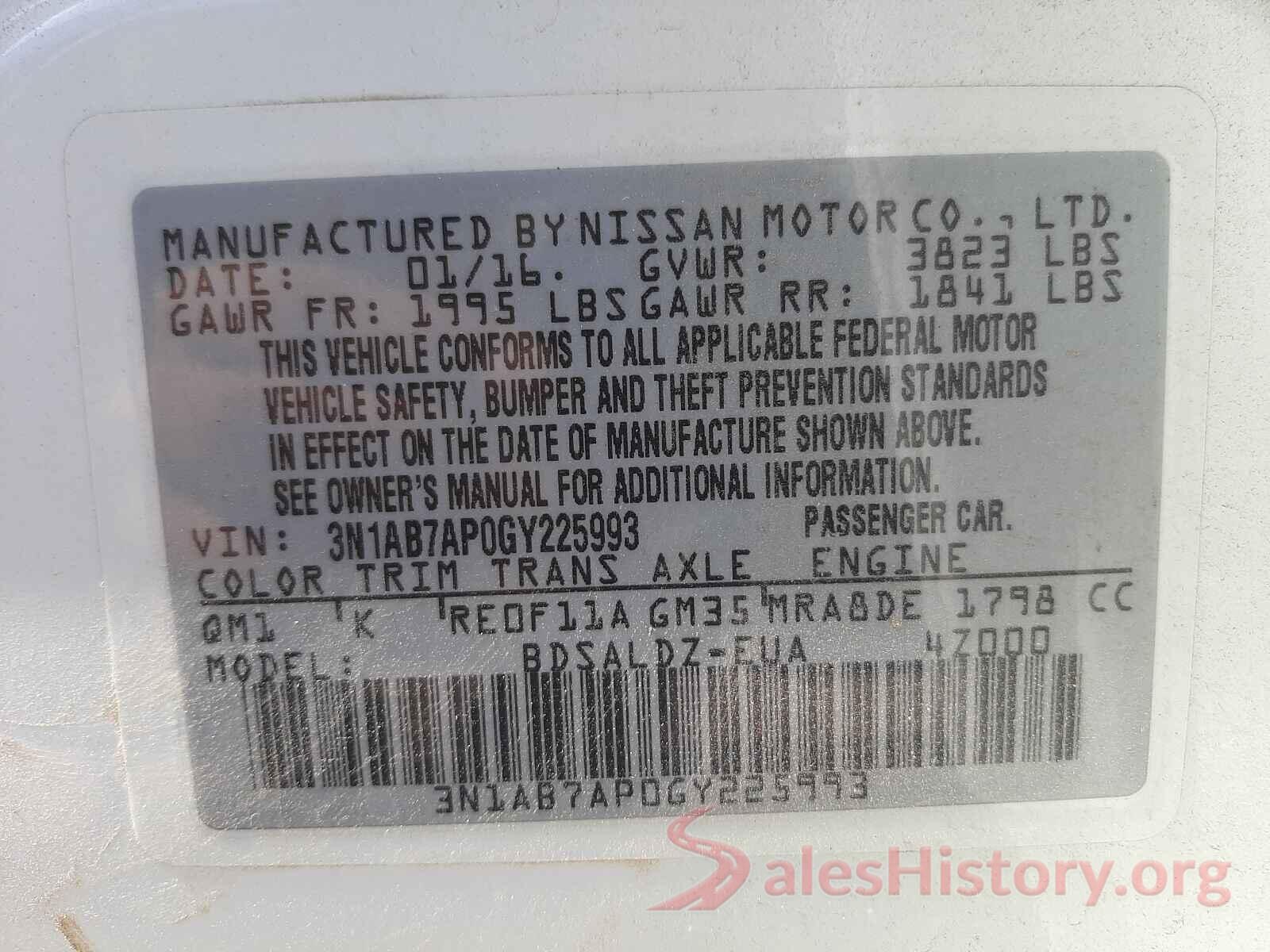 3N1AB7AP0GY225993 2016 NISSAN SENTRA