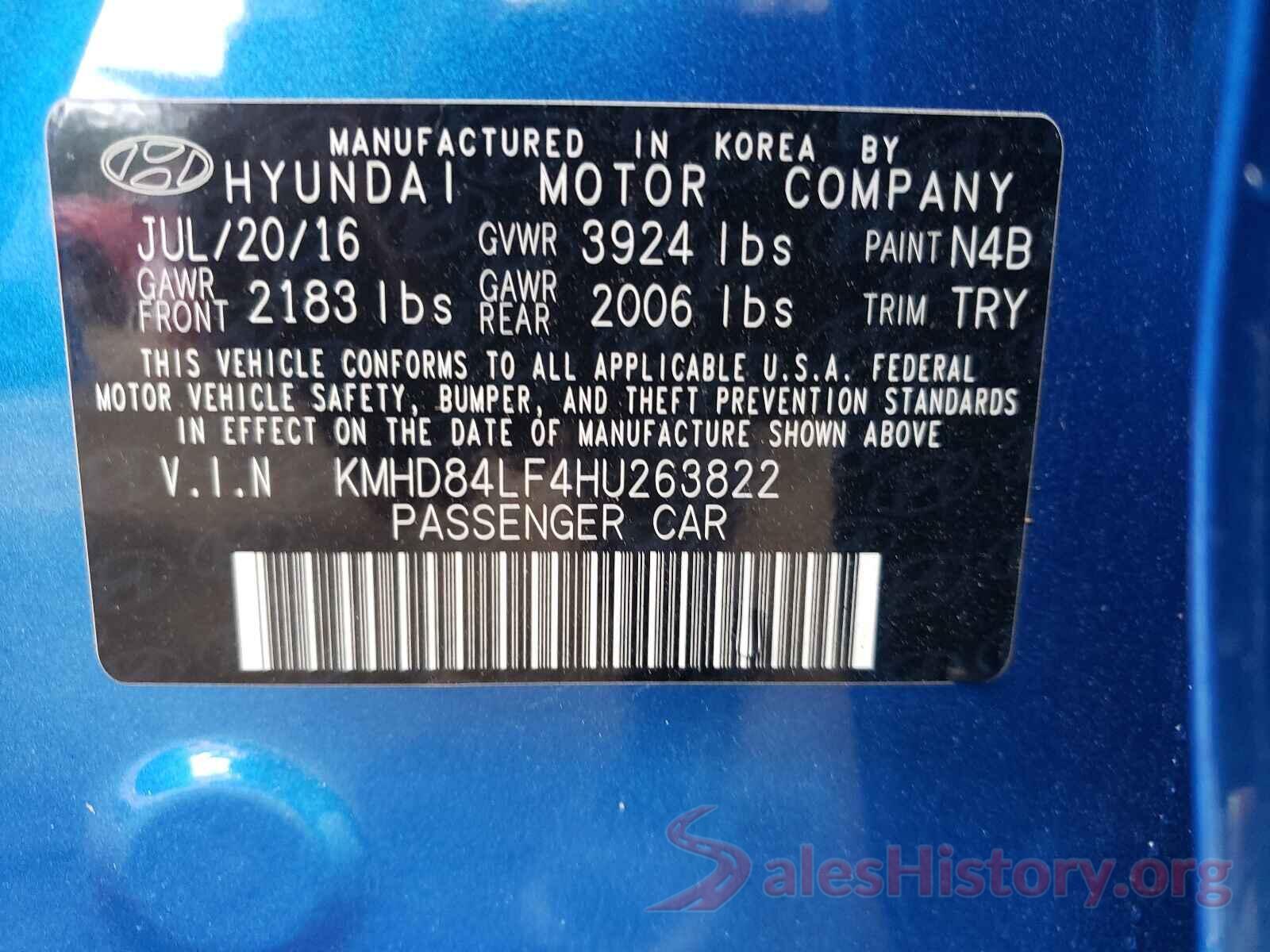 KMHD84LF4HU263822 2017 HYUNDAI ELANTRA