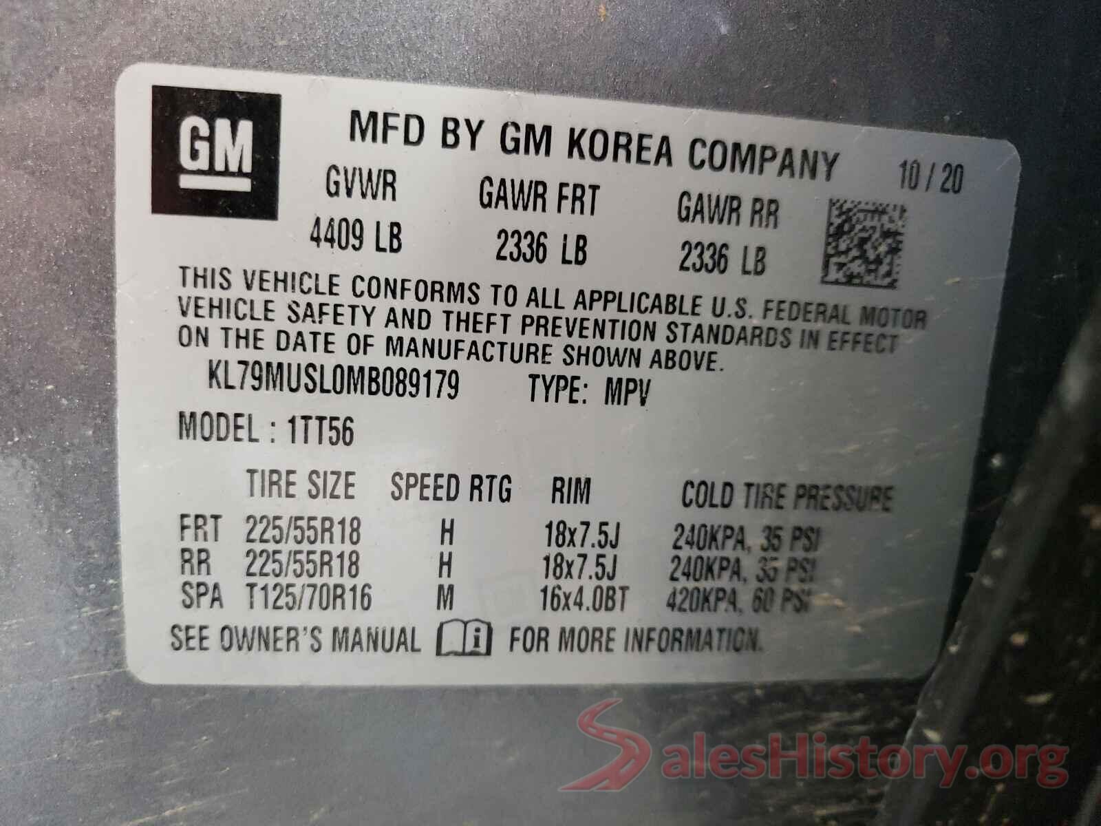 KL79MUSL0MB089179 2021 CHEVROLET TRAILBLAZE