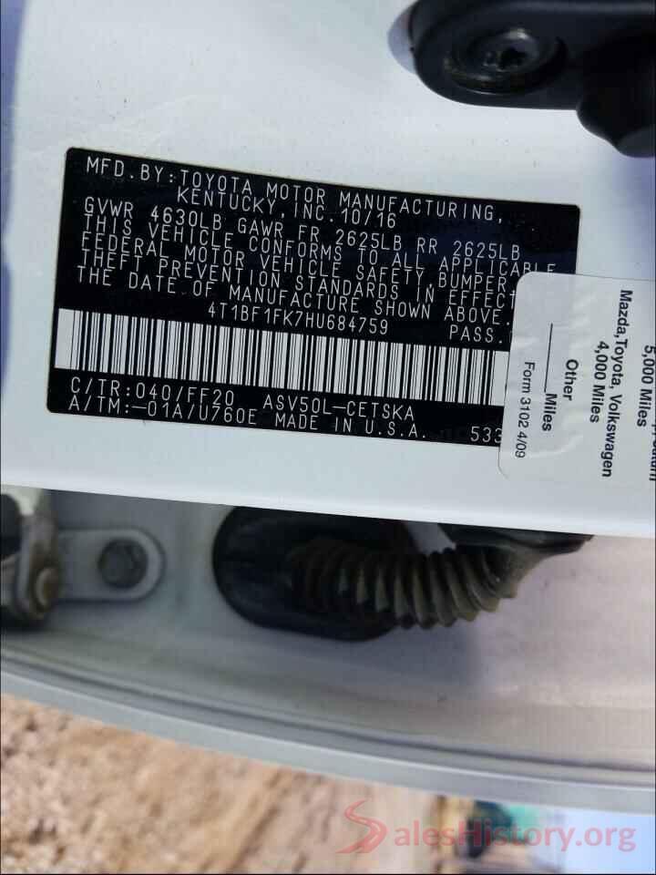 4T1BF1FK7HU684759 2017 TOYOTA CAMRY