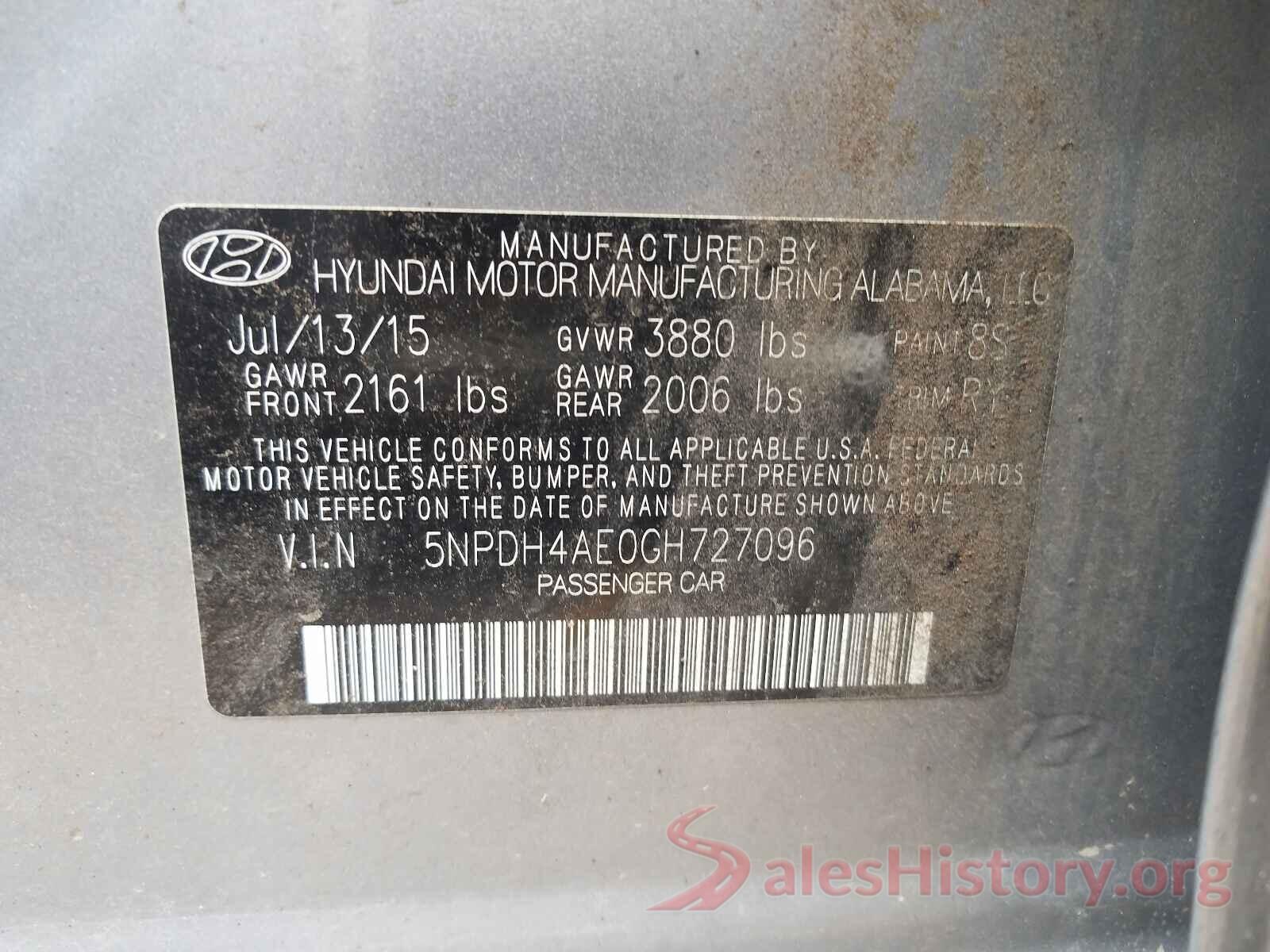 5NPDH4AE0GH727096 2016 HYUNDAI ELANTRA