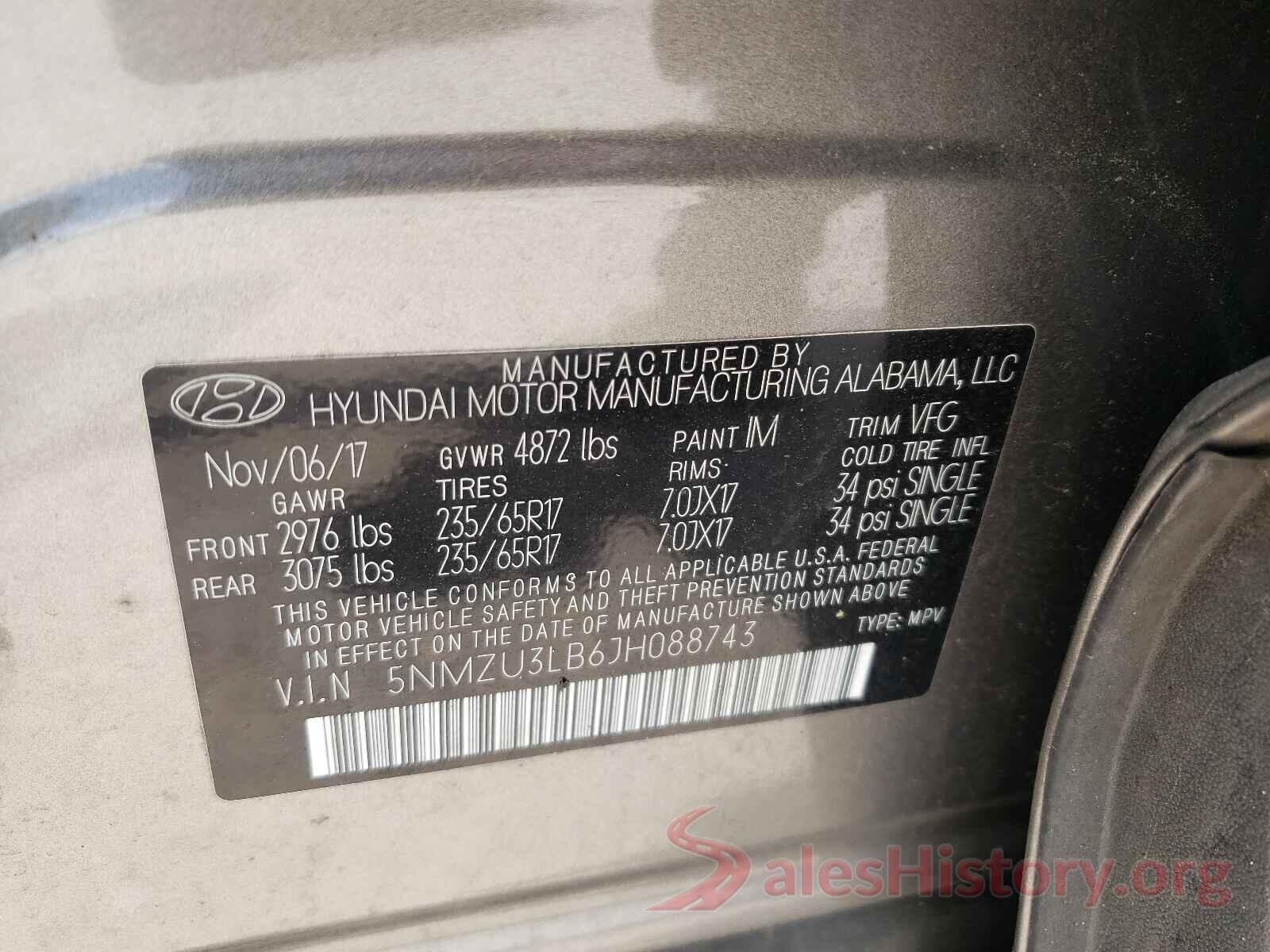 5NMZU3LB6JH088743 2018 HYUNDAI SANTA FE