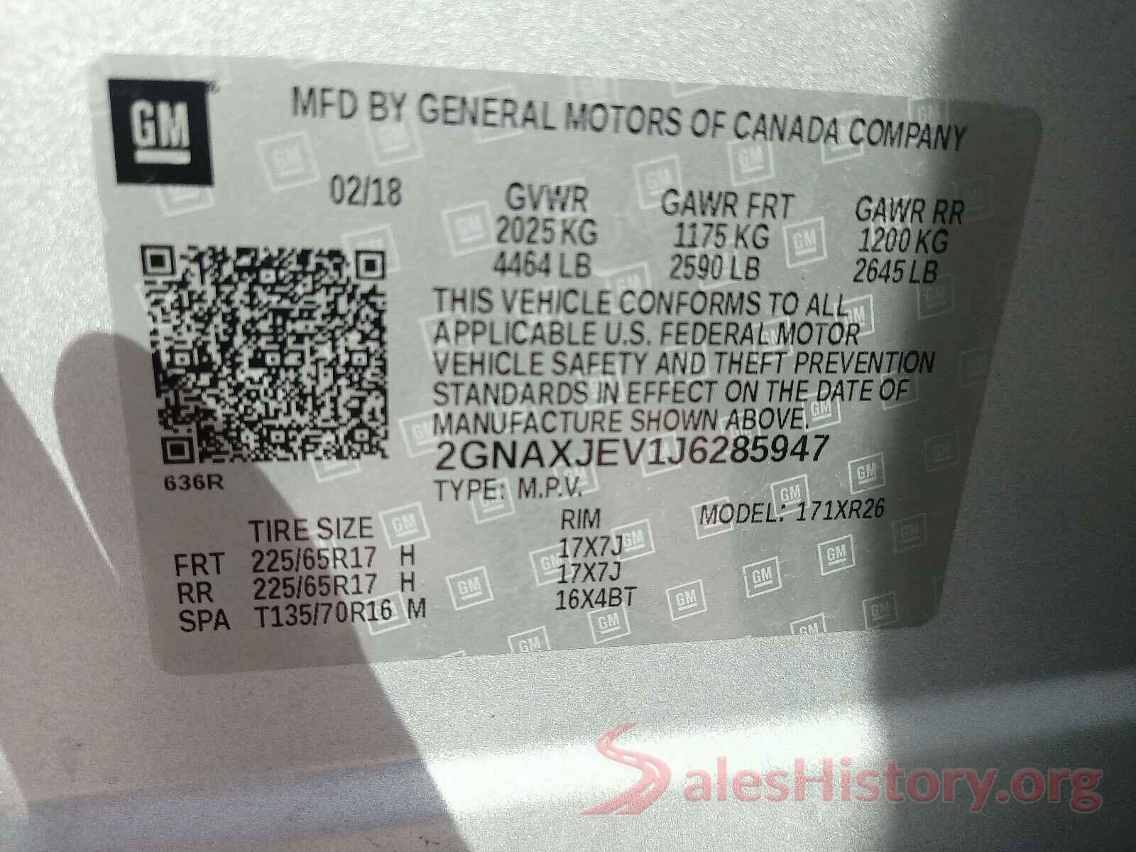 2GNAXJEV1J6285947 2018 CHEVROLET EQUINOX