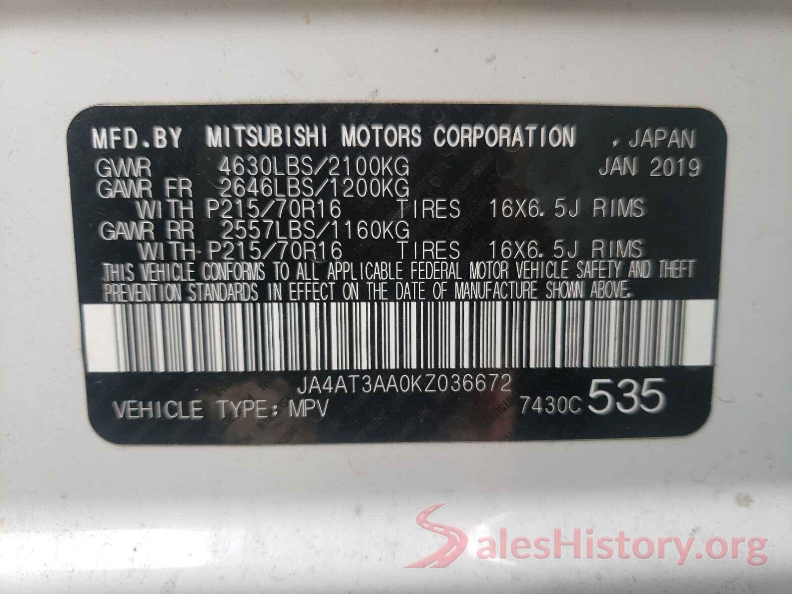 JA4AT3AA0KZ036672 2019 MITSUBISHI ECLIPSE