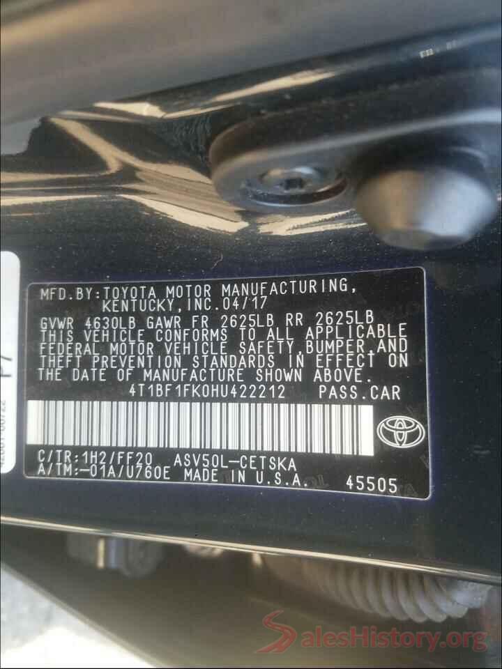 4T1BF1FK0HU422212 2017 TOYOTA CAMRY