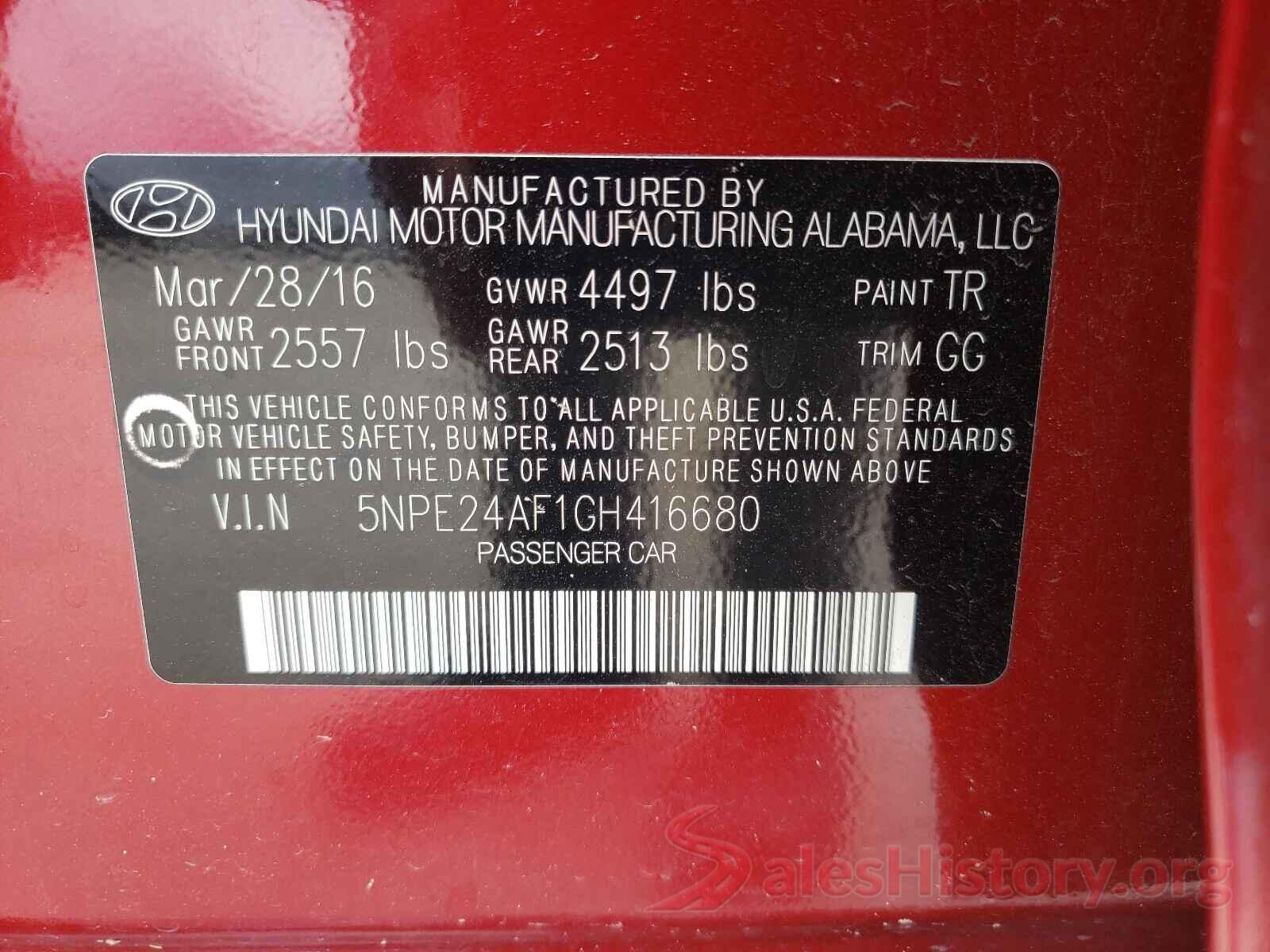 5NPE24AF1GH416680 2016 HYUNDAI SONATA