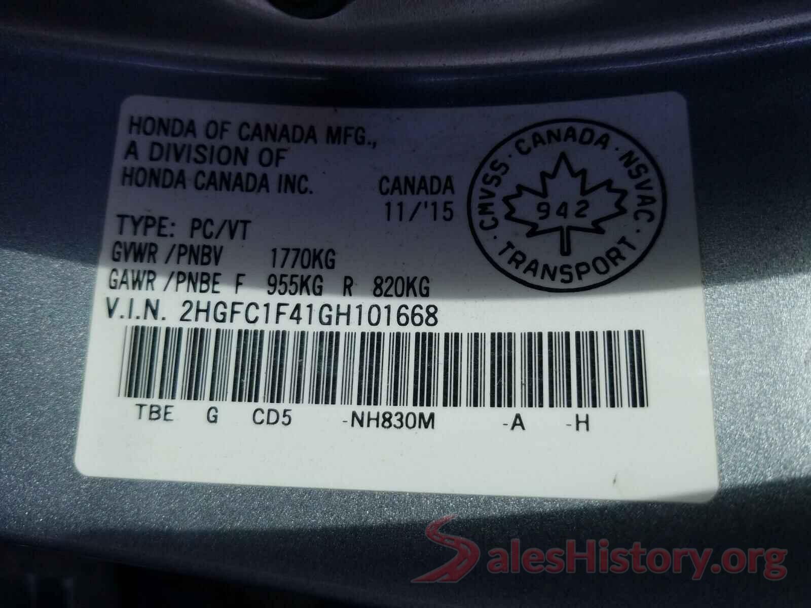 2HGFC1F41GH101668 2016 HONDA CIVIC