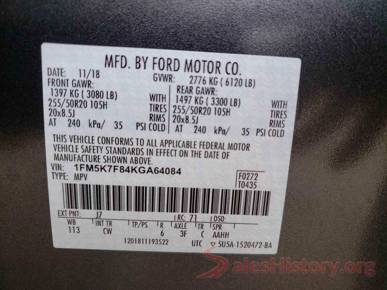 1FM5K7F84KGA64084 2019 FORD EXPLORER