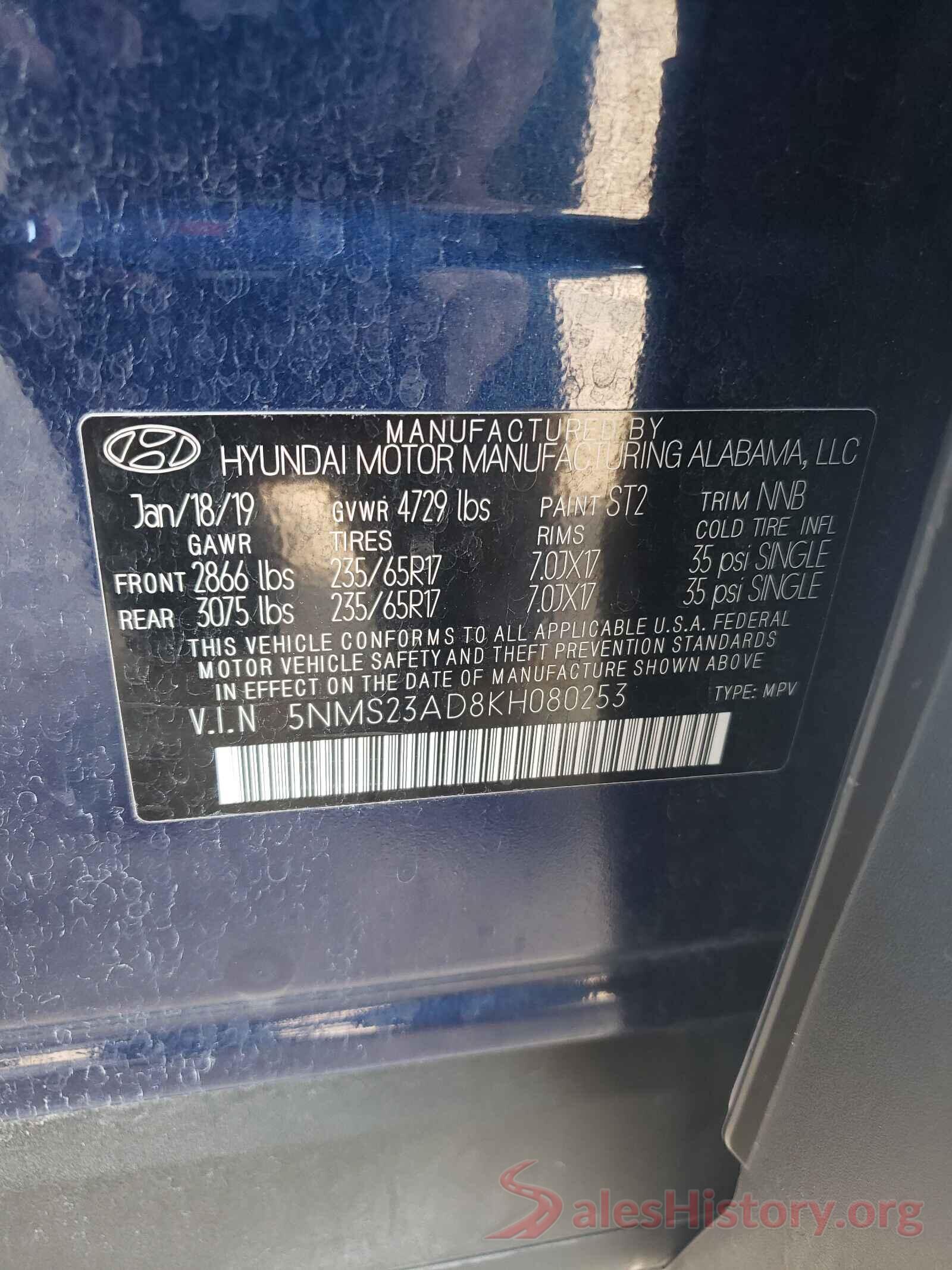 5NMS23AD8KH080253 2019 HYUNDAI SANTA FE