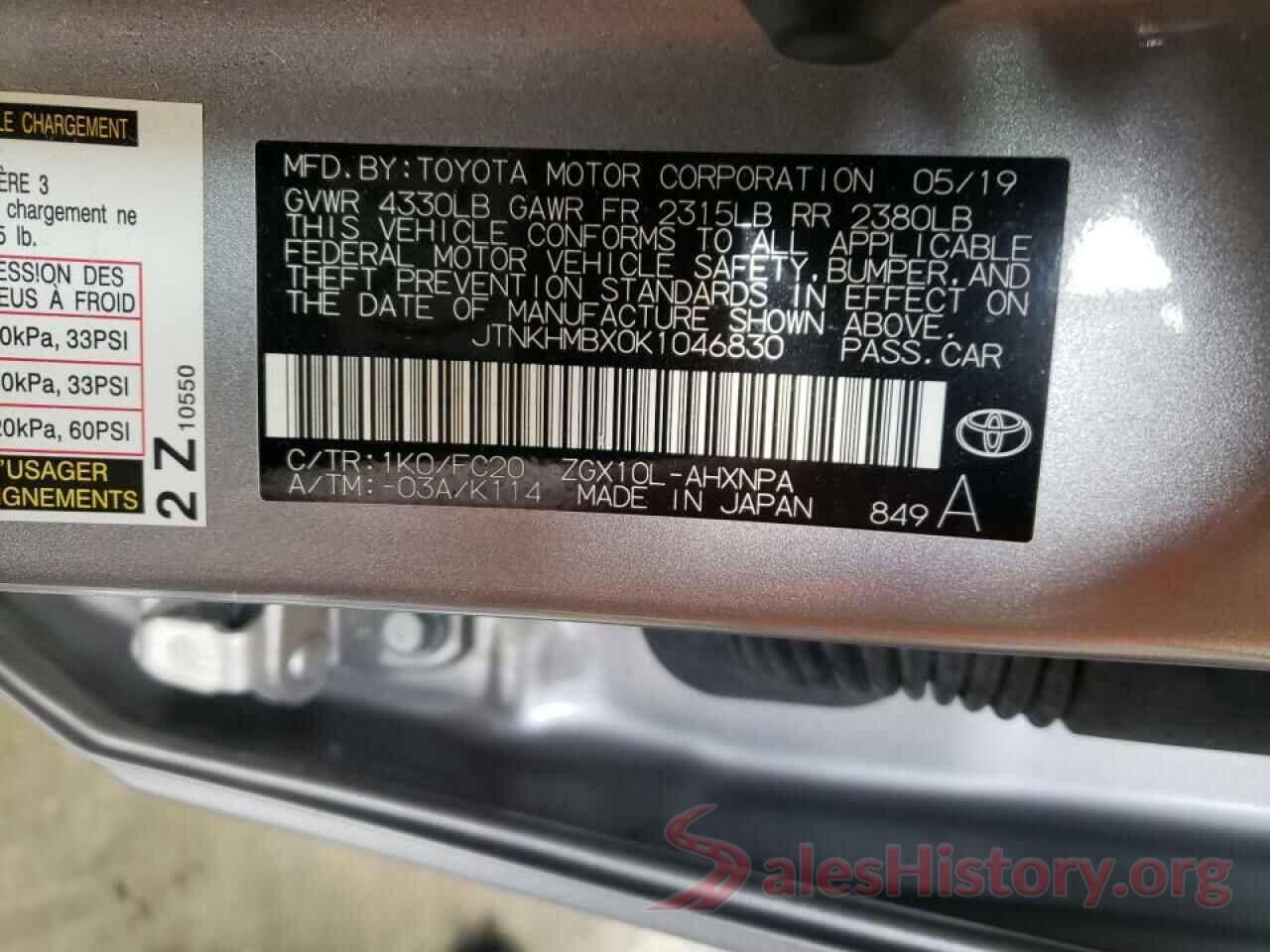 JTNKHMBX0K1046830 2019 TOYOTA C-HR