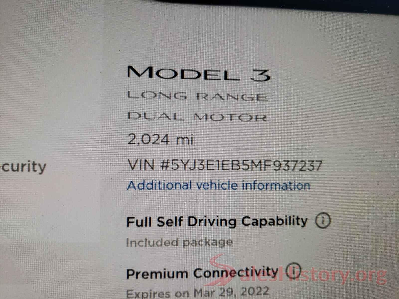 5YJ3E1EB5MF937237 2021 TESLA MODEL 3