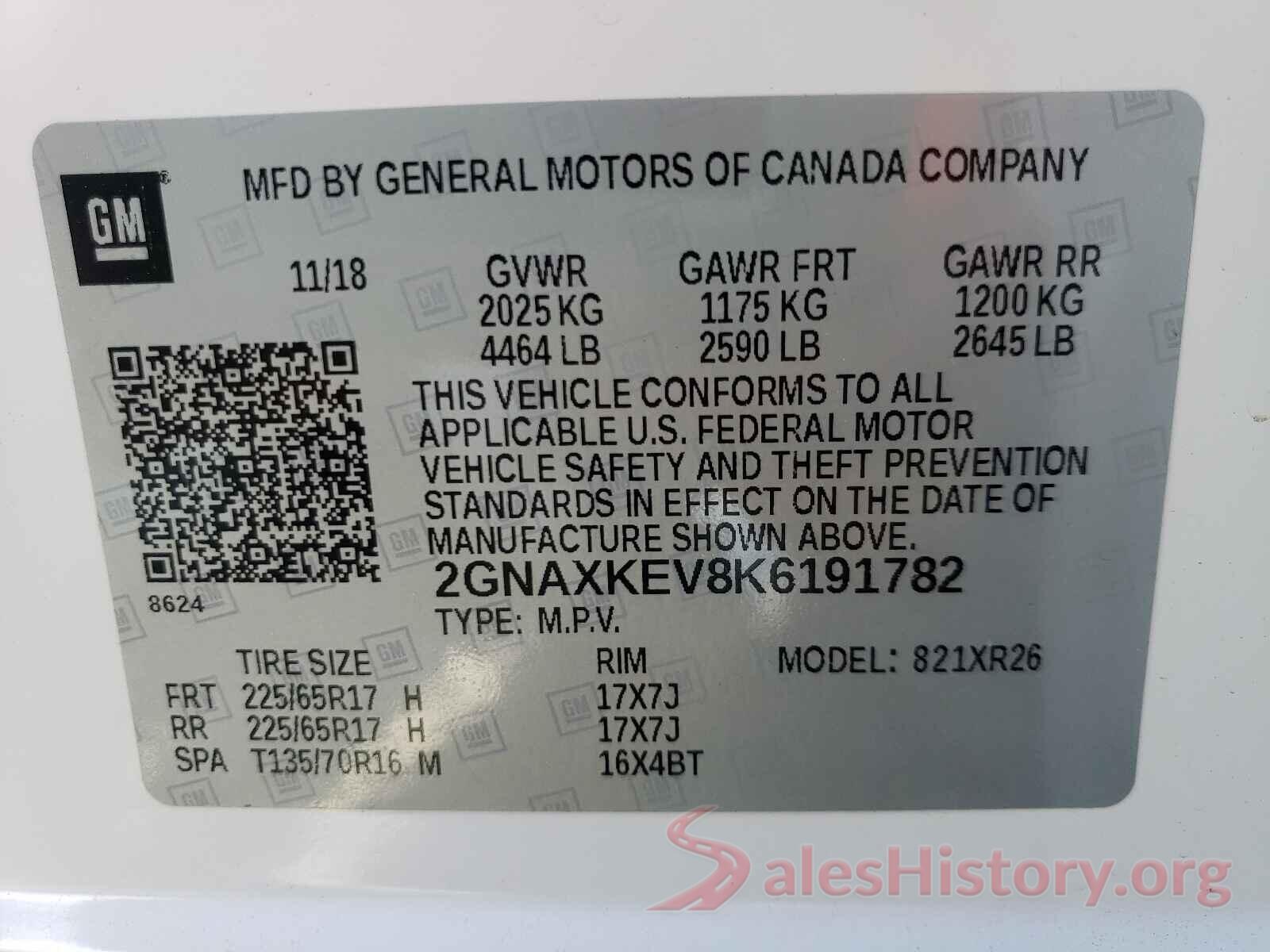 2GNAXKEV8K6191782 2019 CHEVROLET EQUINOX