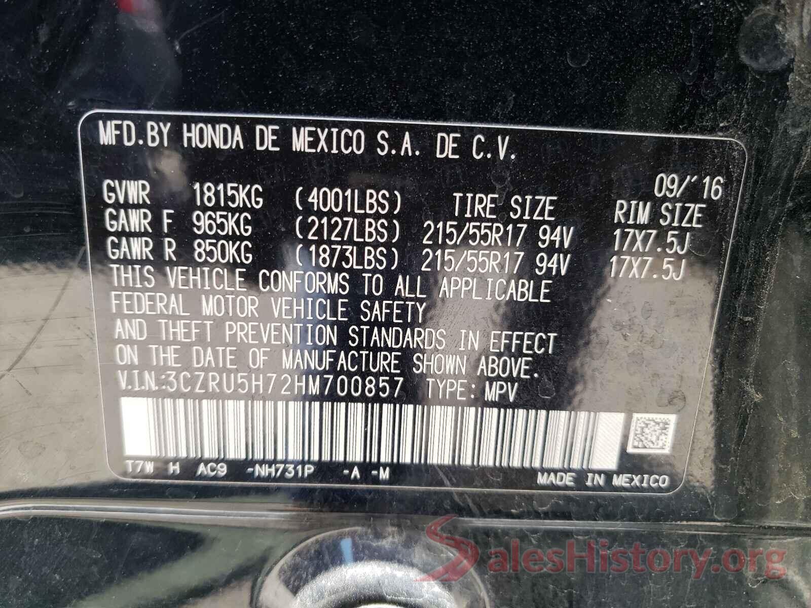 3CZRU5H72HM700857 2017 HONDA HR-V