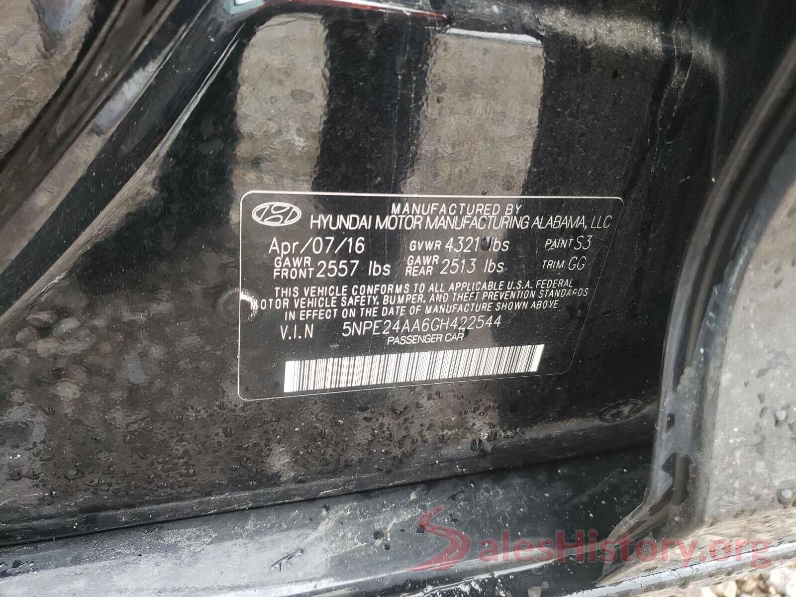 5NPE24AA6GH422544 2016 HYUNDAI SONATA