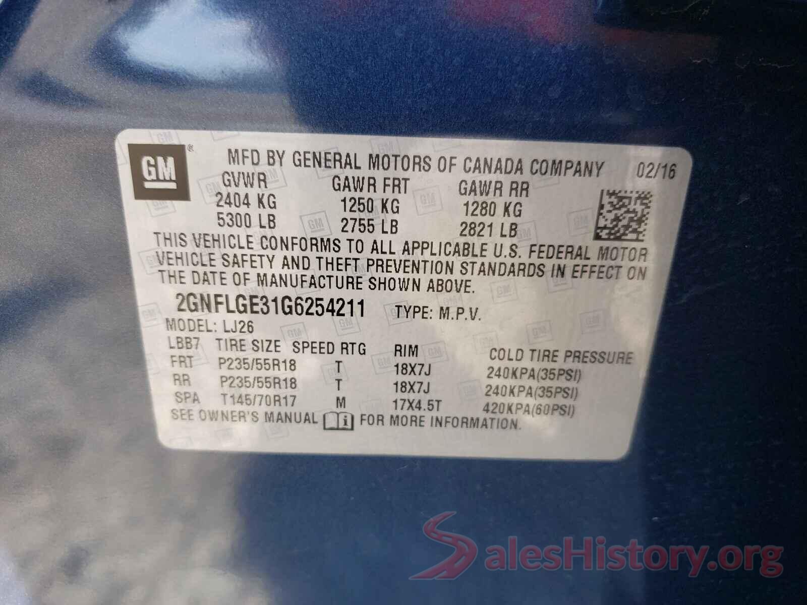 2GNFLGE31G6254211 2016 CHEVROLET EQUINOX