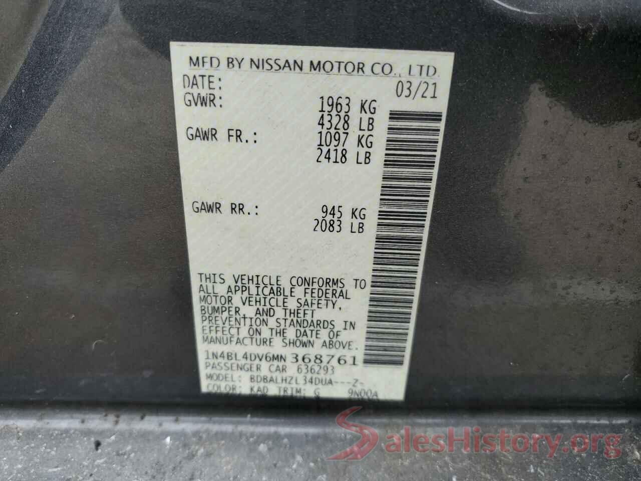 1N4BL4DV6MN368761 2021 NISSAN ALTIMA