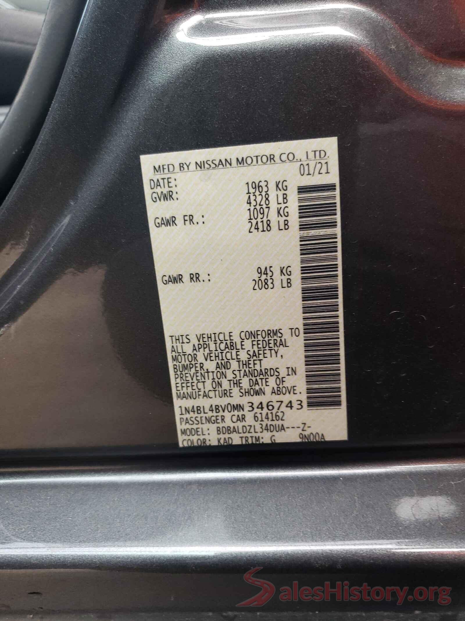 1N4BL4BV0MN346743 2021 NISSAN ALTIMA