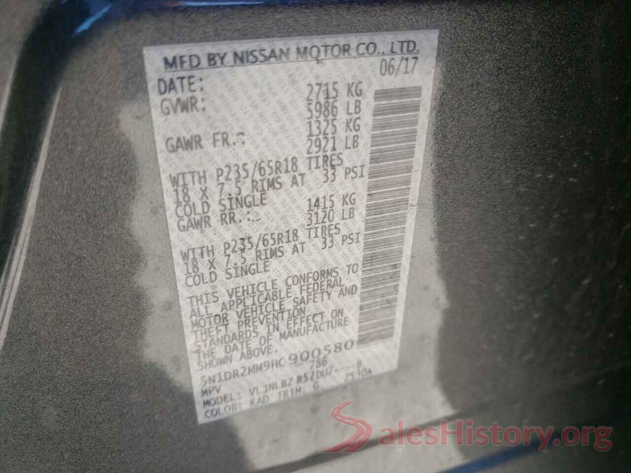 5N1DR2MM9HC900580 2017 NISSAN PATHFINDER