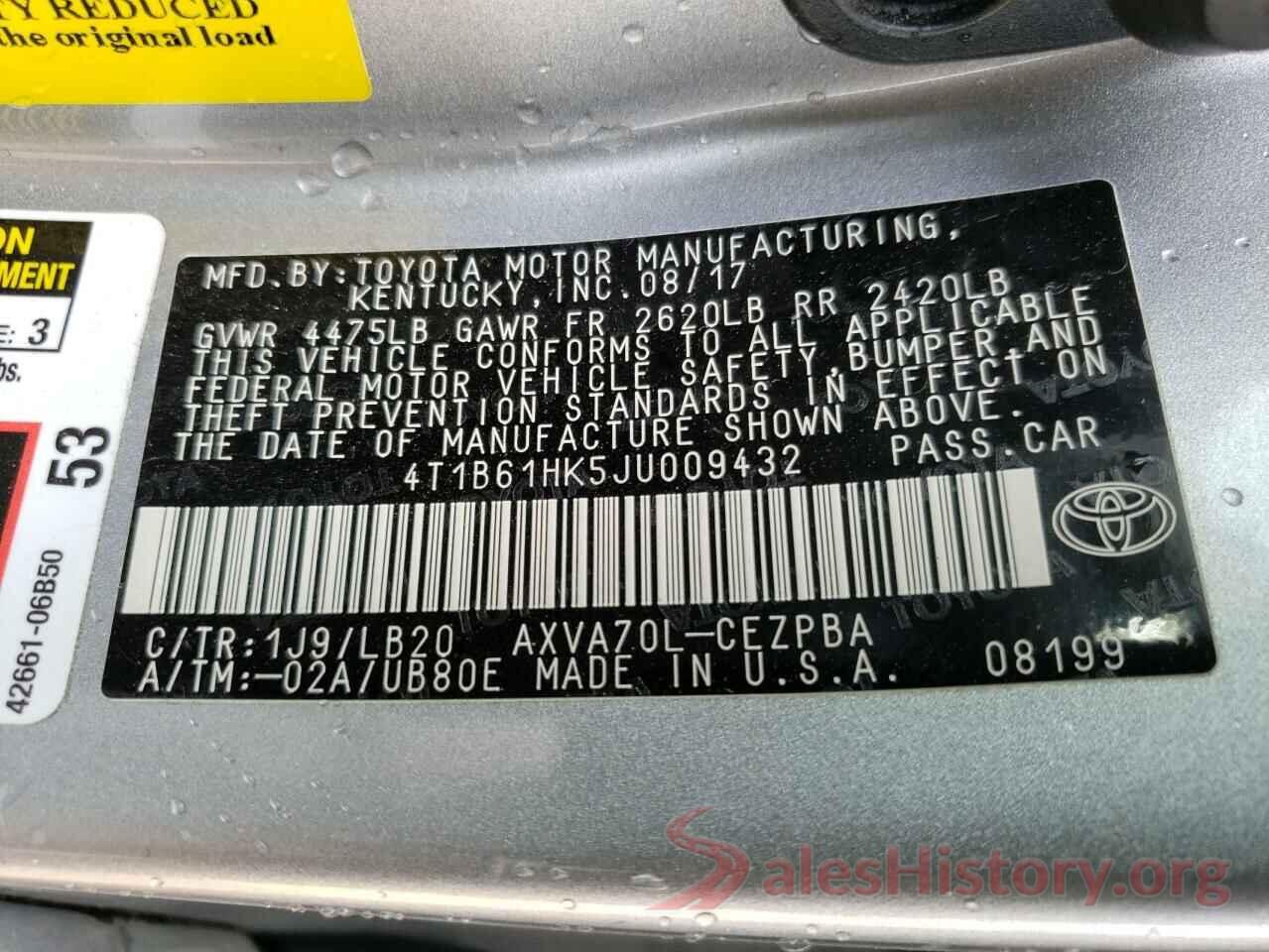 4T1B61HK5JU009432 2018 TOYOTA CAMRY