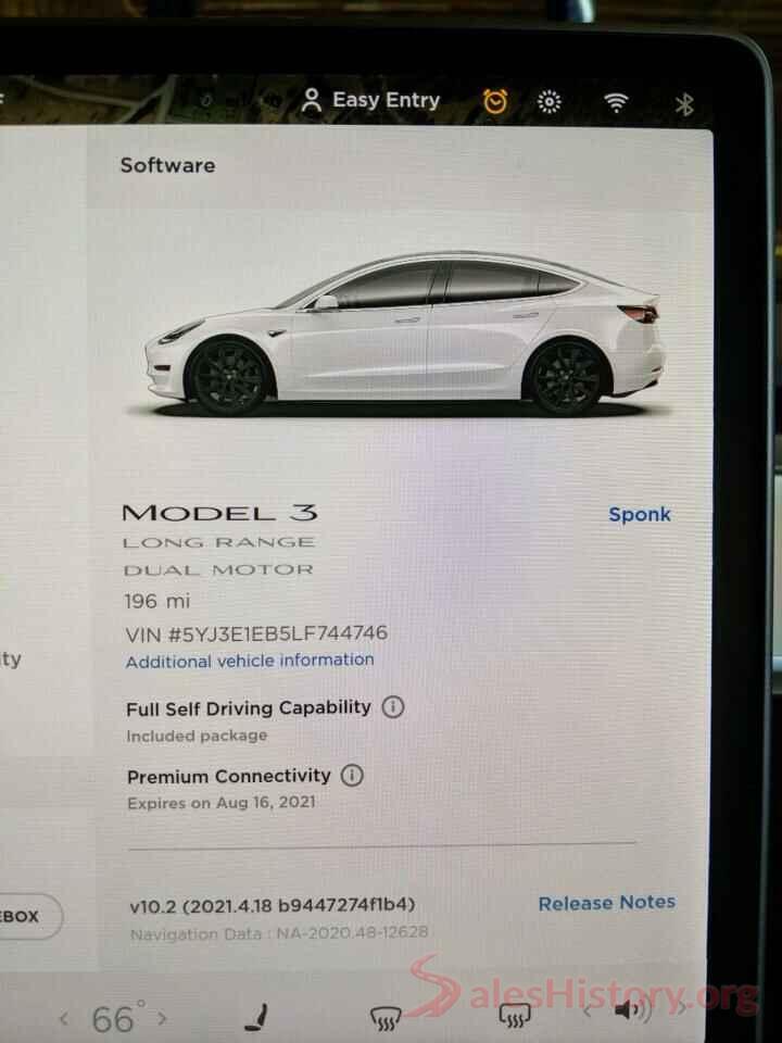 5YJ3E1EB5LF744746 2020 TESLA MODEL 3