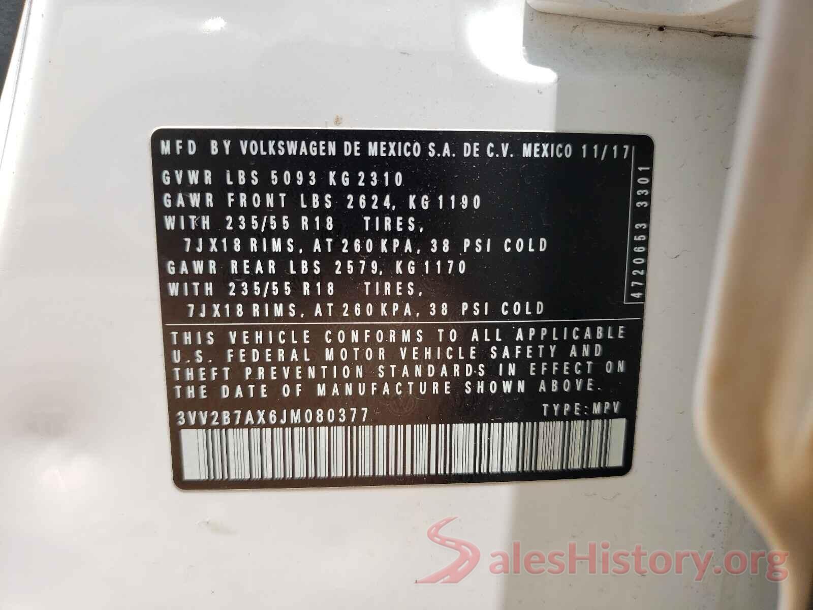 3VV2B7AX6JM080377 2018 VOLKSWAGEN TIGUAN