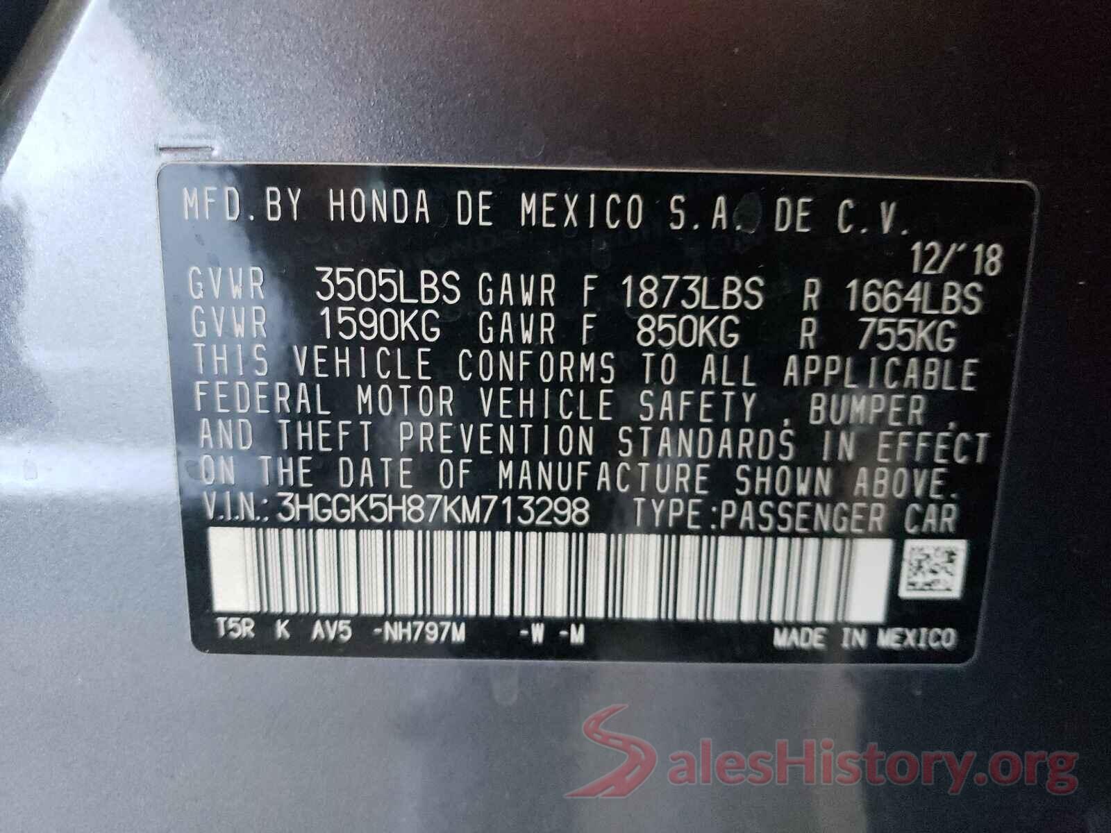 3HGGK5H87KM713298 2019 HONDA FIT