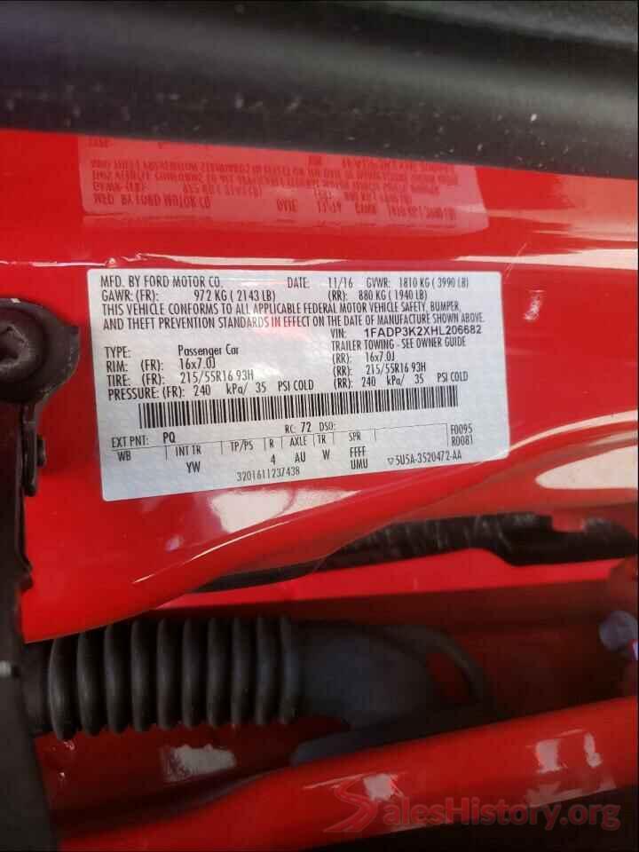 1FADP3K2XHL206682 2017 FORD FOCUS