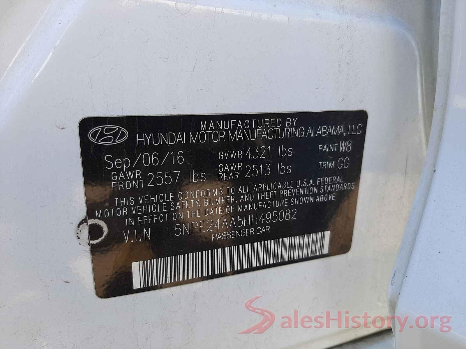 5NPE24AA5HH495082 2017 HYUNDAI SONATA