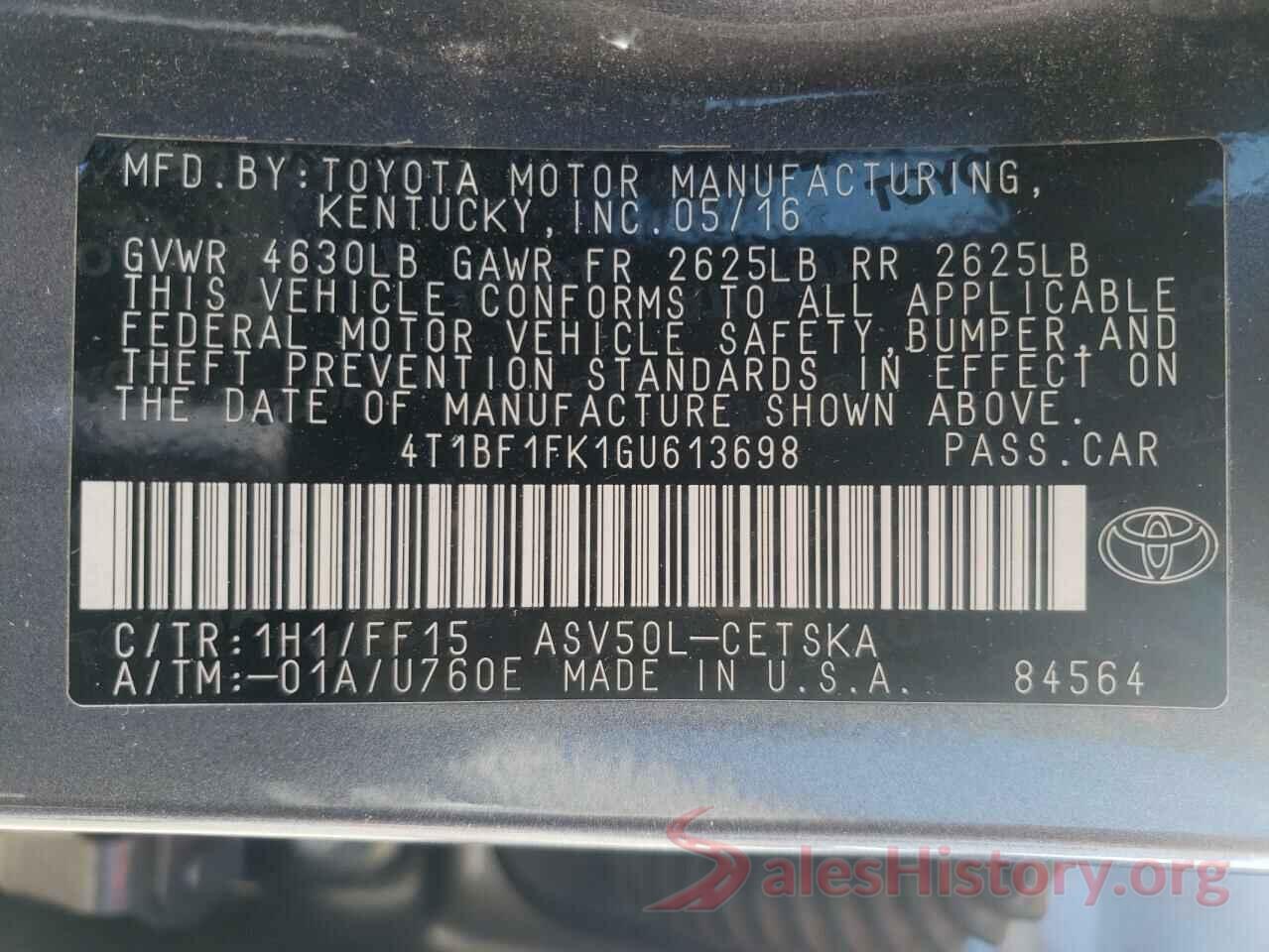 4T1BF1FK1GU613698 2016 TOYOTA CAMRY