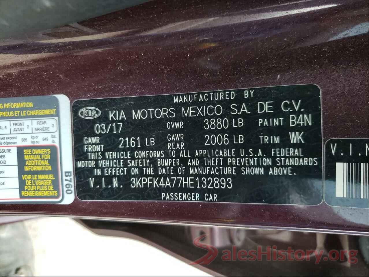 3KPFK4A77HE132893 2017 KIA FORTE