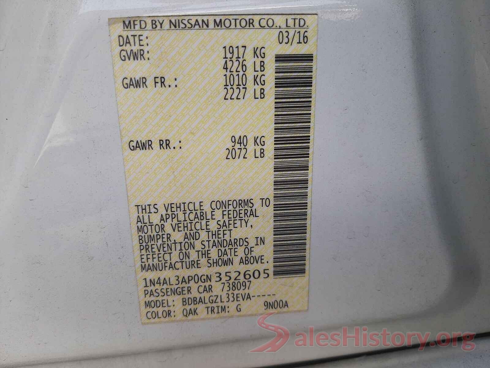 1N4AL3AP0GN352605 2016 NISSAN ALTIMA